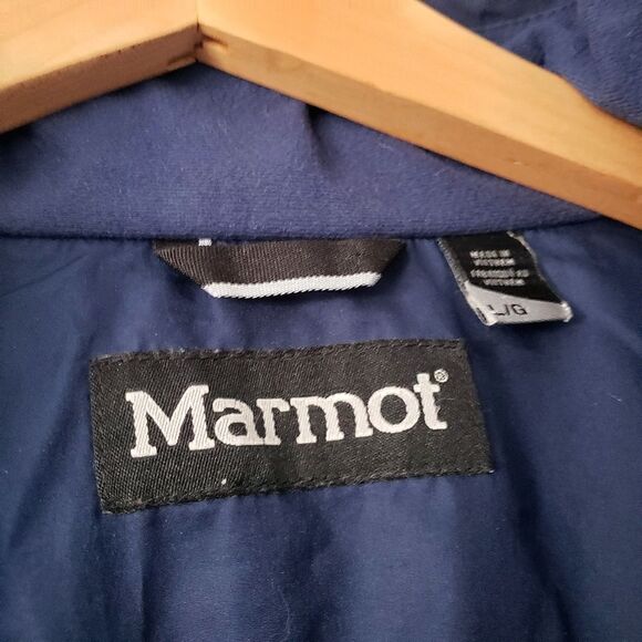 Marmot Hooded Jacket Blue Colorblock Adjustable L - Picture 4 of 14